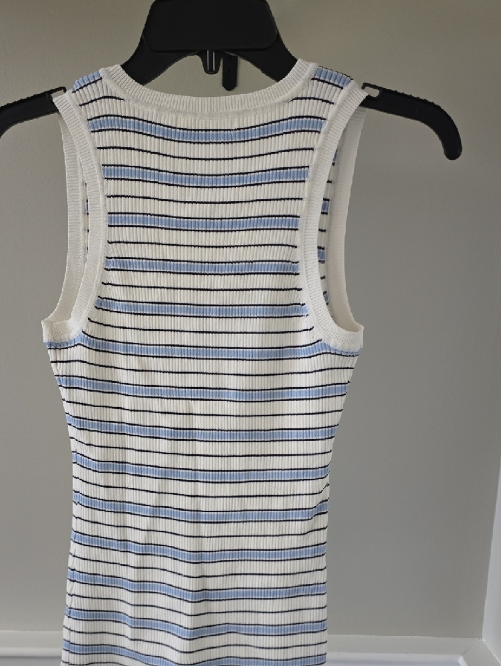 Be Cool Ribbed Scoop Neck Tank Top - White with Blue & Black Stripes - Picture 5 of 5
